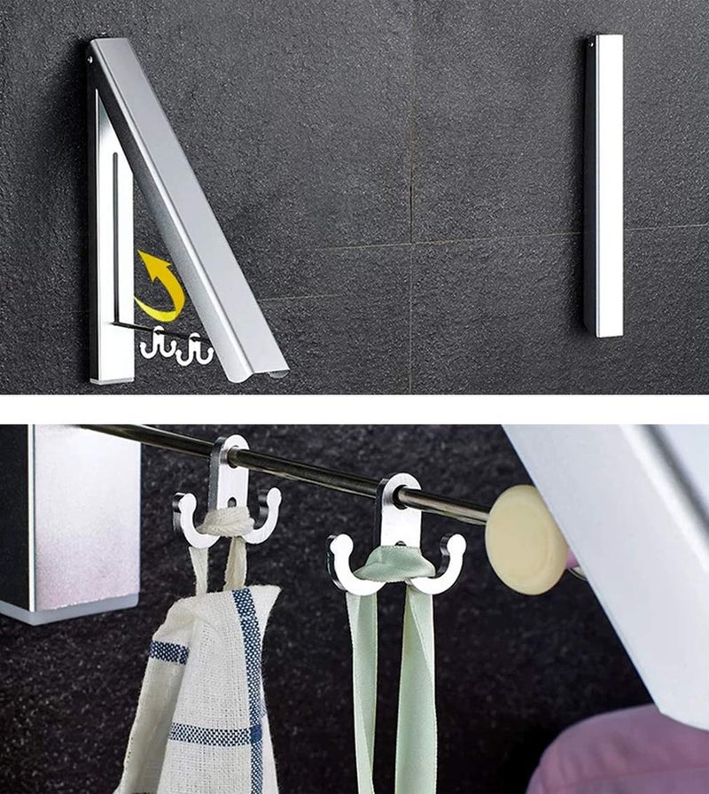 MISSMIN 2 Pack Retractable Clothes Rack - Wall Mounted Folding Clothes Hanger Drying Rack for Laundry Room Closet Storage Organization, (Silver) - Image 4